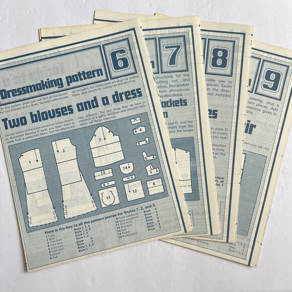 Vintage Designer Sewing Patterns Uncut Lot Of 4 Blouse Dress Jacket Skirt 70s - Picture 1 of 9
